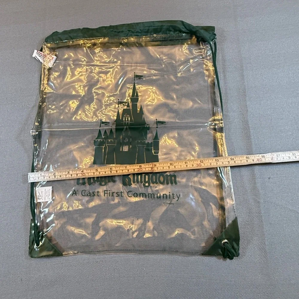 Disney Magic Kingdom Cast Member Clear Drawstring Backpack Green Bag 2014 2249